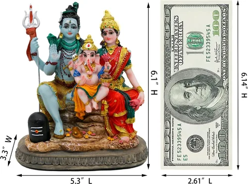 Miniatura 5 de Estatua de la familia de Dios Shiva de la India, de 6.1 pies de altura, ídolos hindúes Shiva, escultura familiar Ganesh Parvati Murti Moorti Pooja