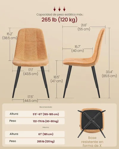 Miniatura 3 de VASAGLE Sillas de comedor, juego de 2 sillas de comedor, marco de metal, pies ajustables, fáciles de limpiar, piel sintética con textura glaciar