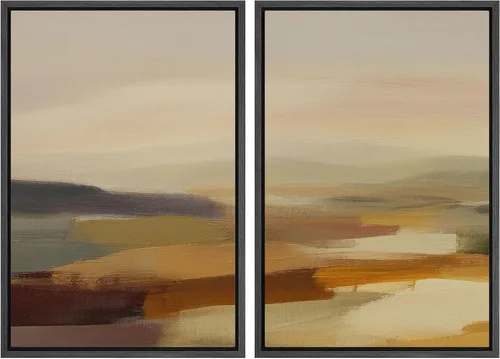 Lienzo enmarcado para pared, paisaje abstracto ocre cálido, ilustraciones modernas, arte moderno, decorativo, minimalista, relajante, tranquilo,