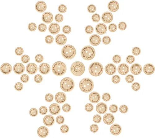 Miniatura 6 de 150 botones de madera Pinowu (15-0.787-0.984 in) hechos a mano con amor, decoración redonda para manualidades, 2 agujeros, botones de costura