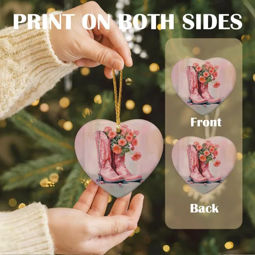 Miniatura 5 de Adorno rosa de vaquera occidental, adornos de corazón de vaquera occidental para decoración de fiesta de árbol de Navidad, botas de vaquero florales