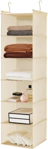 MAX Houser Organizador colgante de armario de 6 niveles, estante colgante de tela con 2 ganchos resistentes para almacenamiento, plegable (beige)