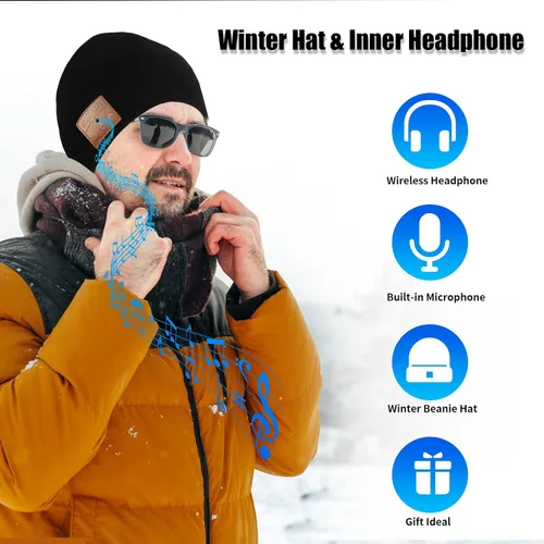 Miniatura 2 de Euezmy Gorro Bluetooth para hombre, gorro Bluetooth con auriculares, gorro de punto de invierno con música, cosas para hombres, regalos de Navidad