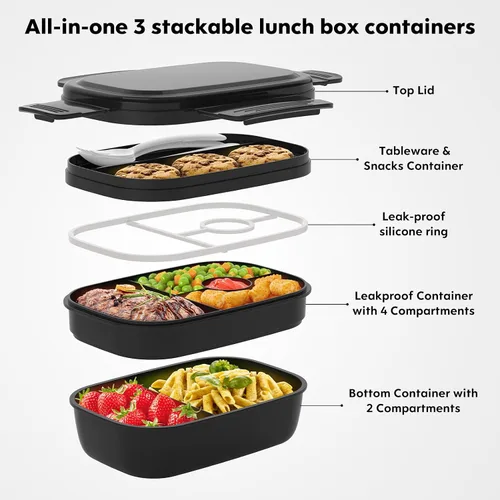 Miniatura 4 de HOMETALL Caja Bento para Adultos, Envases de Almuerzo para Hombres y Mujeres con 8 Compartimentos, Envases de Almuerzo con Utensilios, 1900ML/51 OZ