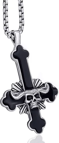 ELFASIO Collar de cruz invertida de acero inoxidable para hombres y mujeres, diseño de cruz del diablo, cadena con colgante de cruz satánica al