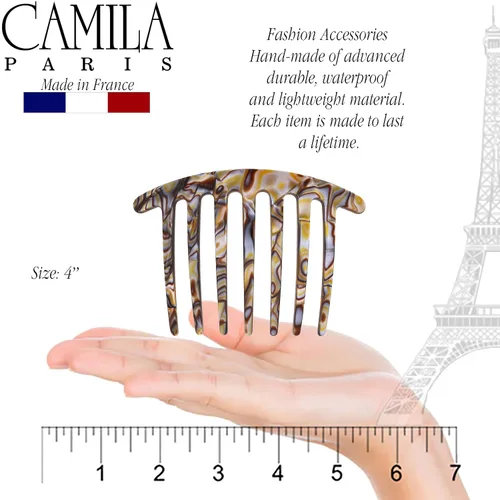 Miniatura 3 de Camila Paris CP3186 Peine lateral francés hecho a mano redondeado, ónix, peines de pelo con torsión francesa, decorativas, pinzas de sujeción fuerte