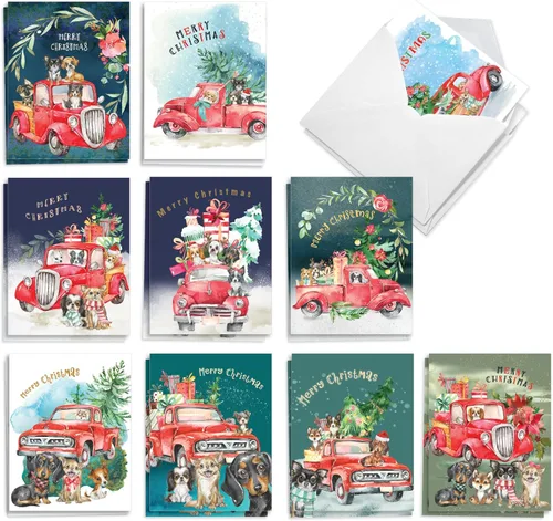 Miniatura 10 de The Best Card Company - 20 adorables tarjetas de felicitación navideñas (4 x 5.12 pulgadas) - Saludos de cachorros a granel, surtidos