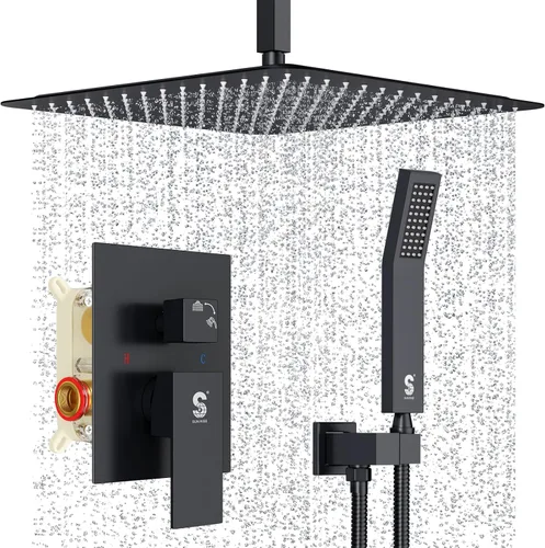 Miniatura 10 de SR SUN RISE Sistema de Ducha de Níquel Cepillado de 16 Pulgadas para Baño de Lujo con Mezclador de Lluvia, Juego Combinado de Ducha con Cabezal