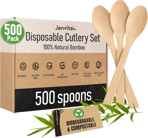 Miniatura 19 de Juego de cubiertos 100% de bambú - Juego de 100 cubiertos compostables