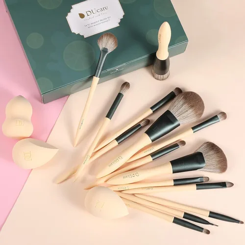 Miniatura 2 de DUcare Brochas de maquillaje, 14 piezas con 3 esponjas de maquillaje, bolsa de cosméticos y peine de pestañas