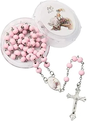 YRP Gifts - 12 piezas de recuerdos de fiesta de bautismo, rosario de madera perfumada blanca, guardián, ángel bebé, Nuestra Señora de Guadalupe, San