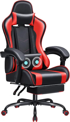 Miniatura 9 de JUMMICO Silla ergonómica para videojuegos con reposapiés y soporte lumbar de masaje, silla de videojuegos de altura ajustable con asiento giratorio