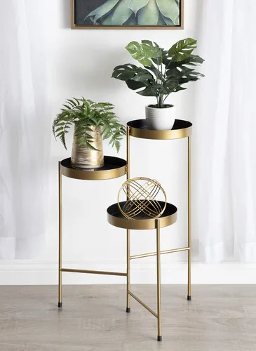 Miniatura 4 de Kate and Laurel Finn - Soporte de metal de tres niveles, negro y dorado, bandeja decorativa con bisagras Negro/dorado
