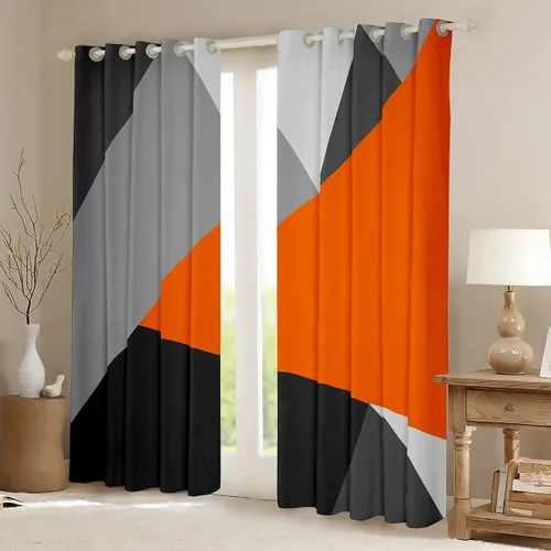 Miniatura 2 de Cortinas opacas de 38 pulgadas de ancho x 45 pulgadas de largo, cortinas opacas de triángulo geométrico naranja, negro, gris claro, cortinas