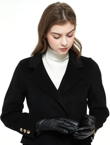 Miniatura 6 de ZLUXURQ Guantes de piel de cordero suave para mujer, con forro de cachemira
