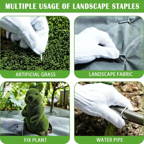 Miniatura 4 de SUNTURF Paquete de 100 estacas de jardín de acero galvanizado de calibre 11 de 6 pulgadas, grapas de sujeción para asegurar tela de malas hierbas