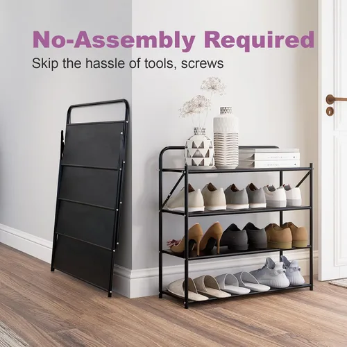 Miniatura 3 de Zapatero plegable de 4 niveles sin montaje, organizador de zapatos plegable sin instalación, estantes portátiles de metal sólido para armario