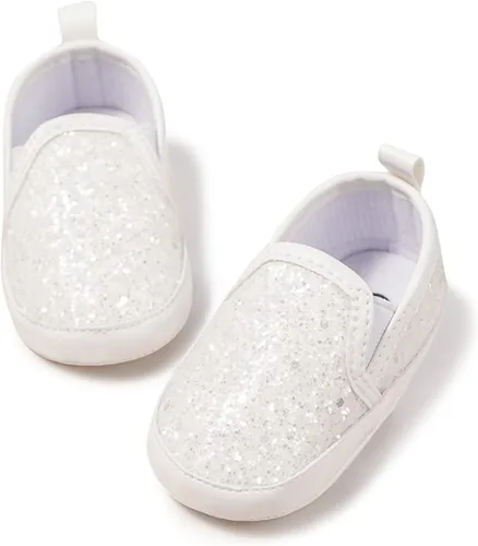 KIDSUN Zapatos deportivos para bebés y niñas, suela suave, antideslizantes, para recién nacidos, color blanco, casual, zapatos para cuna