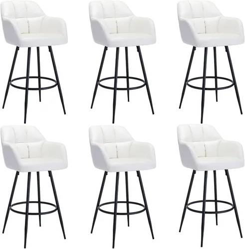 Miniatura 15 de ROCITY Juego de 2 taburetes de bar de terciopelo con respaldo, silla de bar beige para isla de cocina, taburetes de bar modernos con patas de metal