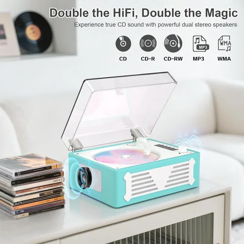 Miniatura 3 de Reproductor de CD Bluetooth portátil con altavoz, reproductor de CD retro, pantalla LED, reproducción USB, entrada/salida AUX, recargable, perfecto