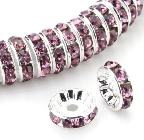 Miniatura 31 de RUBYCA - 100 unidades de espaciadores redondos y ondulados de cristal checo de alta calidad en tono plateado, Cristal, 10mm