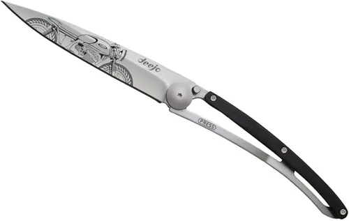 Miniatura 4 de deejo - Cuchillo de bolsillo plegable 37G con clip para cinturón - Diseño Café Racer, hoja de acero inoxidable de 3.7 pulgadas, mango de madera