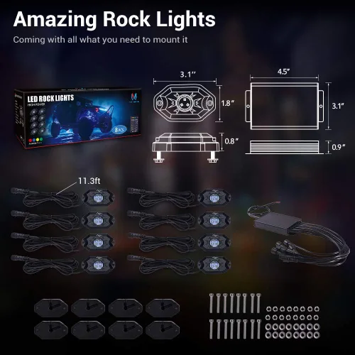 Miniatura 8 de MICTUNING Kit de luces LED RGB 2025 mejorado, 8 cápsulas de luz neón multicolor con control remoto RF a prueba de agua 12V para autos, camiones
