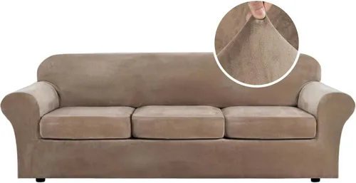Miniatura 85 de H.VERSAILTEX - Funda elástica para sofá de 3 piezas, de suave terciopelo afelpado, para sofá biplaza con 2 cojines de hasta 72 pulgadas de ancho, se