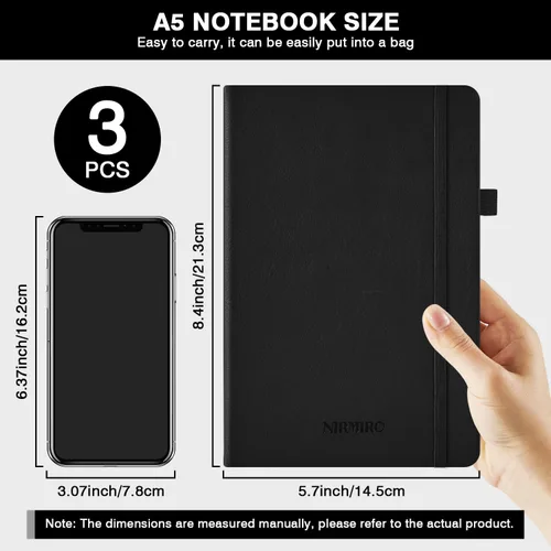 Miniatura 5 de Paquete de 3 cuadernos rayados con bolígrafo, cuadernos A5 (5.7 x 8.4 pulgadas) de tapa dura de cuero para mujeres y hombres, trabajo, 160 páginas