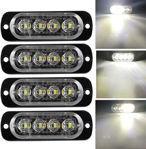 Miniatura 9 de 4 luces estroboscópicas de emergencia ultrafinas de 4 LED, montaje en superficie universal, 12-24 V, advertencia de emergencia, baliza