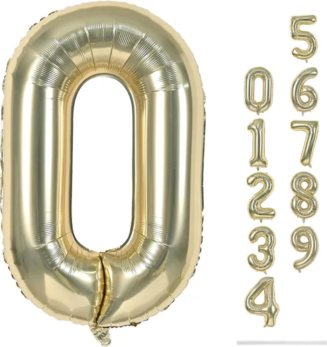 Miniatura 80 de Globo dorado champán con el número 5, globos de aluminio autoinflables grandes de 40 pulgadas del 0 al 9, globo de helio digital 5 dorado claro