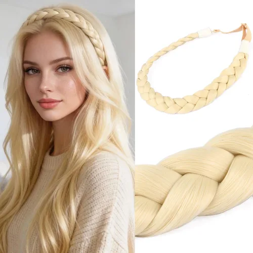Miniatura 13 de Diadema clásica de cabello sintético trenzado, trenzas gruesas y anchas, extensión de cabello con elástico para mujeres y niñas, accesorio