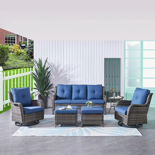 Miniatura 134 de HUMMUH Sillas Mecedoras Giratorias de Mimbre para Patio Exterior con Respaldo Alto, Sillas Deslizantes de Ratán PE, Juego de Muebles de Patio de 4