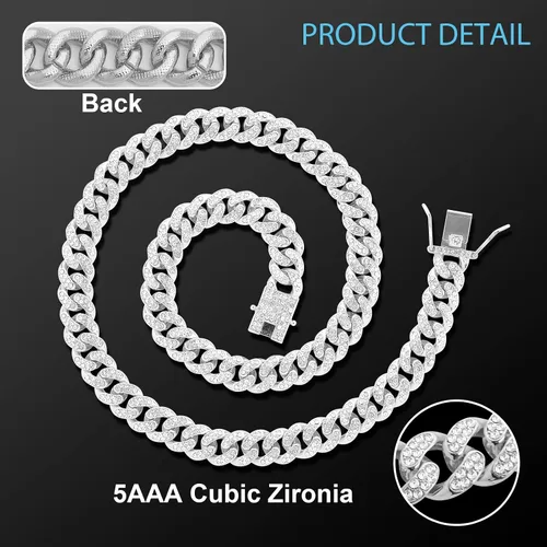 Miniatura 4 de Collar de Perro con Diamantes Plateados - Cadena de Metal Estilo Cubano con Hebilla Segura, Collar de Lujo Duradero para Perros