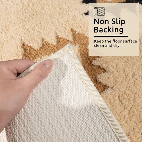 Miniatura 6 de DEXDE Alfombras de Baño Bohemias Marroquíes Alfombra de Baño 20x32 Pulgadas - Tapete de Baño Geométrico Antideslizante, Beige Crema Lavable a