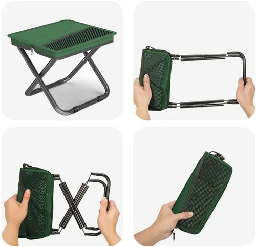 Miniatura 9 de Taburete de camping plegable 2 en 1 y bolsa tipo cabestrillo, capacidad de carga de 220 libras, taburete de pesca portátil plegable para campamento
