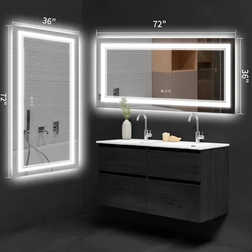 Miniatura 7 de Espejo de baño LED de 72 x 36 pulgadas, retroiluminado y frontal iluminado, espejo de tocador grande iluminado con luces, antiniebla, regulable
