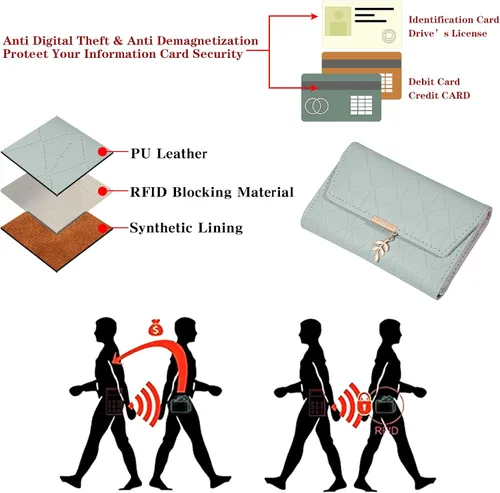 Miniatura 3 de RNIEGA Cartera de cuero para mujer, pequeña, plegable, con bloqueo RFID, tarjetero con bolsillo para monedas, con cremallera