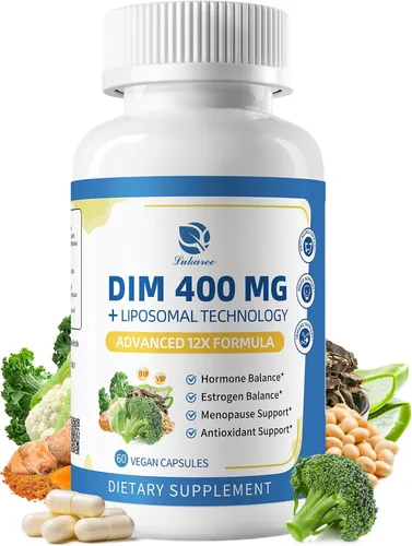Lukaree DIM Suplemento 400 mg para mujeres – 12 en 1 cápsulas liposomales diminutas – con cohosh negro, isoflavonas de soja y ácido alfa lipoico,