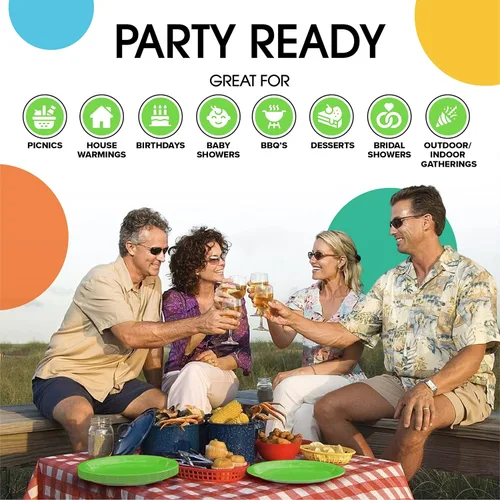 Miniatura 6 de Exquisite Party Solids - Platos desechables de papel verde lima, de 7 pulgadas, platos desechables de color verde lima para fiestas, 100