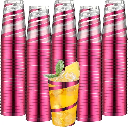 Miniatura 8 de Bokon 100 vasos de plástico transparente con borde de 12 onzas con borde, vasos desechables de plástico, vasos de vino, elegantes vasos de boda