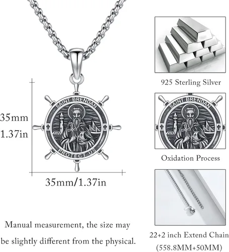 Miniatura 493 de Collar con colgante de plata de ley 925 con medalla de San Patrón, joyería religiosa para hombres y mujeres, con cadena de acero inoxidable 316L