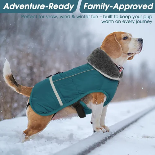 Miniatura 6 de QBLEEV Abrigo cálido para perro, chaqueta de invierno reflectante, impermeable, resistente al viento, ropa de cuello alto para perro para clima