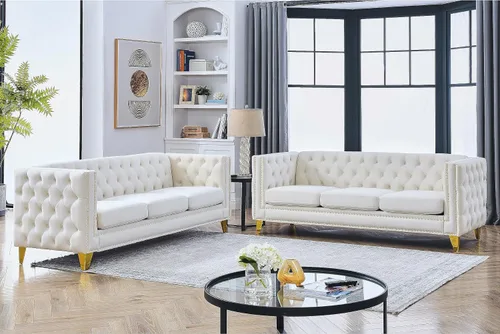 Miniatura 17 de Sofá moderno Chesterfield de terciopelo de 58 pulgadas, respaldos tapizados con brazos de cabeza de clavo, sofá biplaza para sala de estar