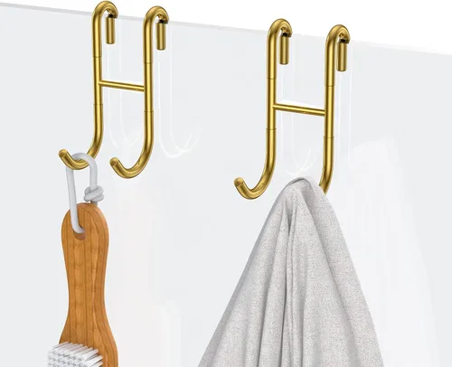 Miniatura 12 de Ganchos para puerta de ducha (paquete de 3), ganchos para toallas para puerta de vidrio sin marco, instalación sin taladros, color dorado