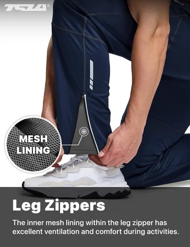 Miniatura 4 de TSLA Pantalones de ciclismo térmicos a prueba de viento para hombre, pantalones de ciclismo con forro polar, pantalones de ciclismo para exteriores