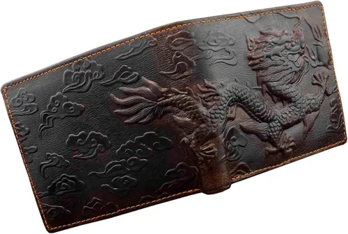 Miniatura 5 de vogueteen Vintage Dragon - Cartera de cuero genuino con clip para dinero, Marrón, Vintage