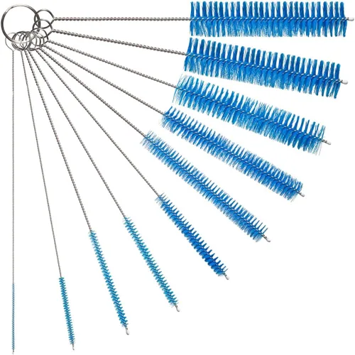 Juego de cepillos de limpieza de tubos de 10 pulgadas, paquete de 10 cepillos de paja de nailon extralargos con asas flexibles para botellas, Azul