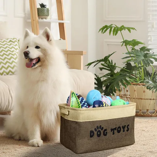 Miniatura 3 de PET ARTIST Cesta de juguetes para perros, caja plegable para juguetes para perros con asas cómodas, organizador grande de almacenamiento de juguetes