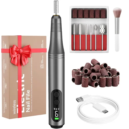 Miniatura 12 de Kit de taladro eléctrico de uñas, lima de uñas eléctrica, máquina de taladro de uñas inalámbrica para uñas de polvo de gel acrílico, manicura Blanco
